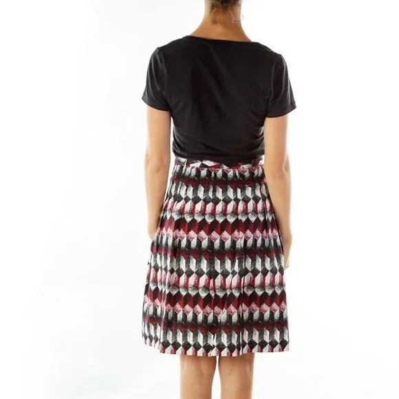 LOFT Black White Red Print Skirt - Picture 2 of 3
